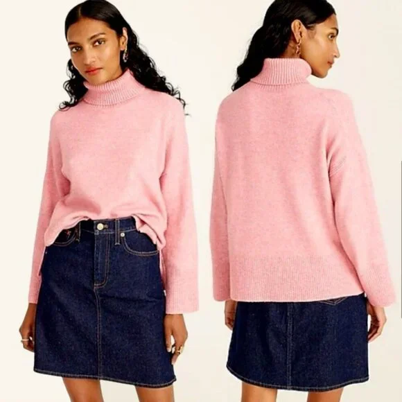 J. Crew Pink Merino Wool Alpaca Knit Turtleneck Sweater in Supersoft Yarn M
